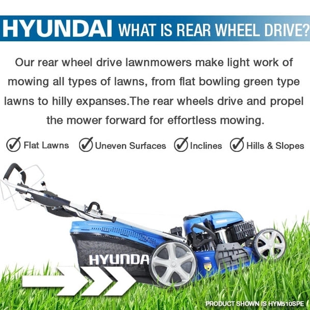 Hyundai 17"/43cm 139cc Electric-Start Self-Propelled Petrol Roller Lawnmower HYM430SPER