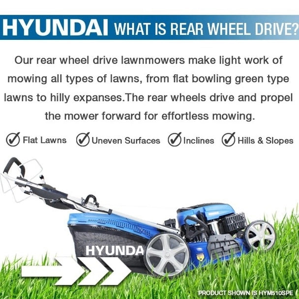 Hyundai 18"/46cm 139cc Electric-Start Self-Propelled Petrol Lawnmower HYM460SPE