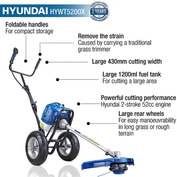 Hyundai 52cc Petrol Wheeled Grass Trimmer HYWT5200X