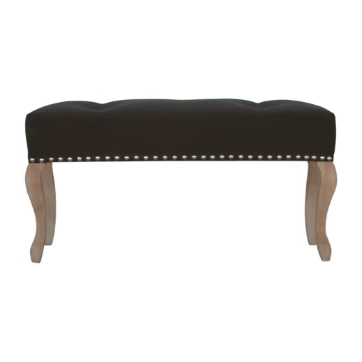 French Style Black Velvet Bench