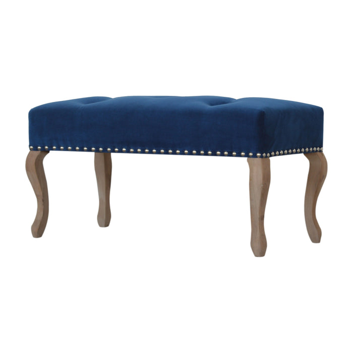 French Style Royal Blue Velvet Bench