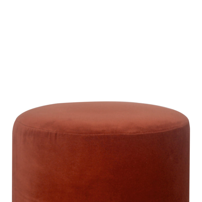 Brick Red Velvet Footstool with Wooden Base