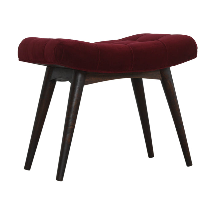 Wine Red Cotton Velvet Curved Bench
