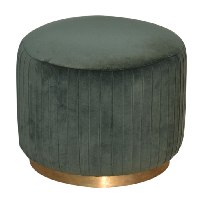 Emerald Green Cotton Velvet Pleated Footstool with Gold Base