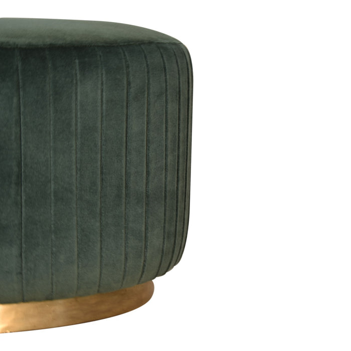 Emerald Green Cotton Velvet Pleated Footstool with Gold Base