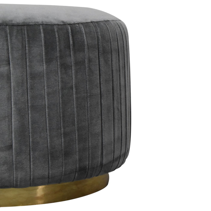Grey Cotton Velvet Pleated Footstool with Gold Base