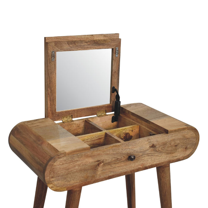 Mini Oak-ish Dressing Table With Foldable Mirror