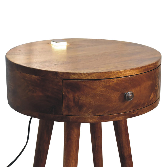 Single Chestnut Rounded Bedside Table with Reading Light