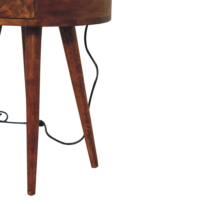 Single Chestnut Rounded Bedside Table with Reading Light