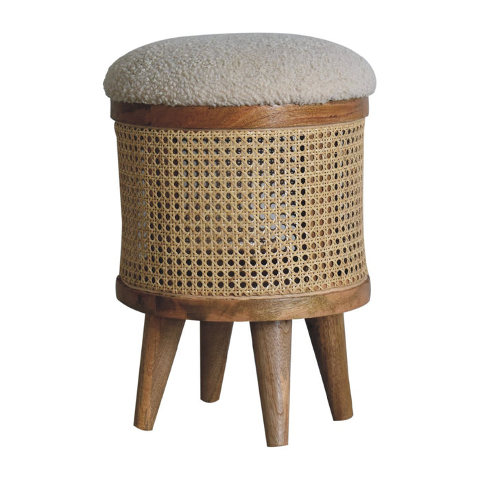 Rattan Footstool with Boucle Seat