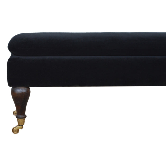 Black Velvet Bench with Castor Legs