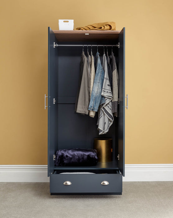 Kendal 2 Door 1 Drawer Wardrobe - Available In 2 Colours