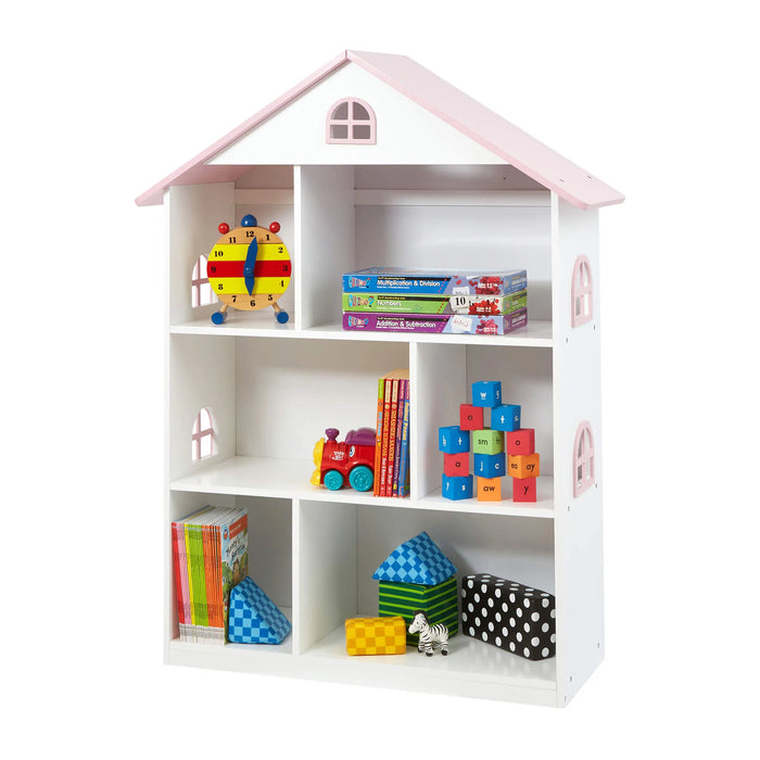 White Dolls House Bookcase With Pink Roof