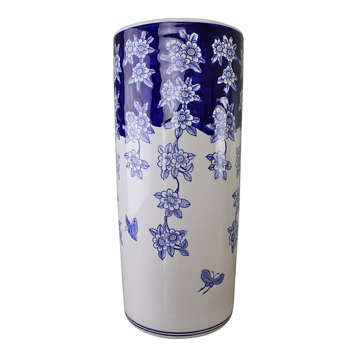 Umbrella Stand, Vintage Blue & White Flowers and Butterfly Design