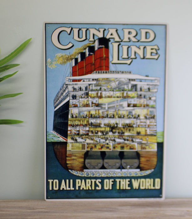 Vintage Metal Sign - Retro Advertising - Cunard Line