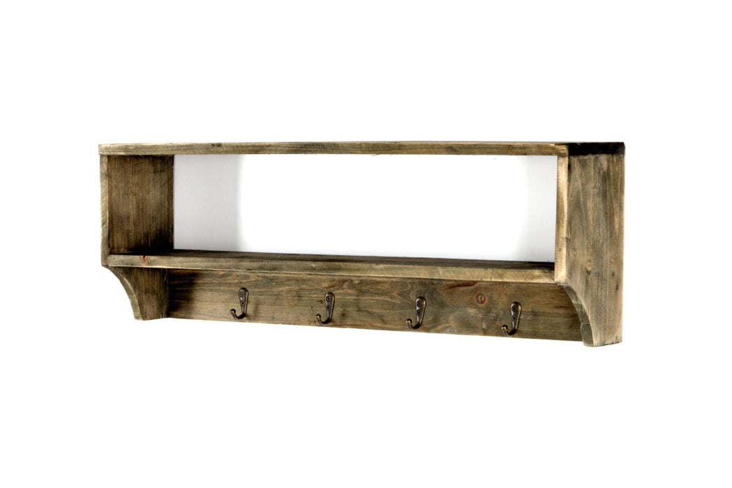 Wooden Wall Shelf With 4 Hooks