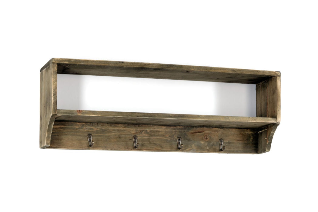 Wooden Wall Shelf With 4 Hooks