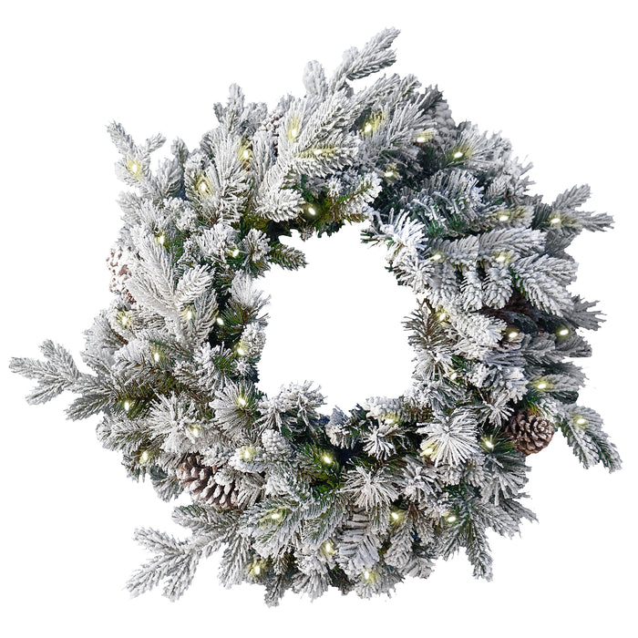 Snowy Dorchester Pine 24" Wreath 50 W/W BAT