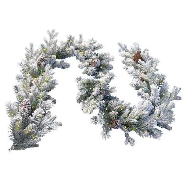 Snowy Dorchester Pine 9ft x 12" Garland With 50 Warm White Lights