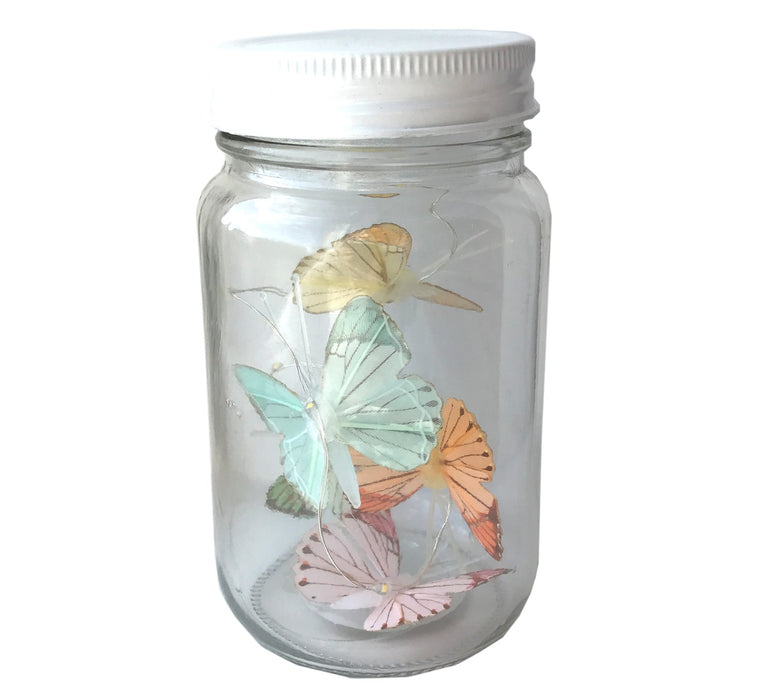 Butterfly Led Light Chain In Glass Jam Jar - Multicoloured
