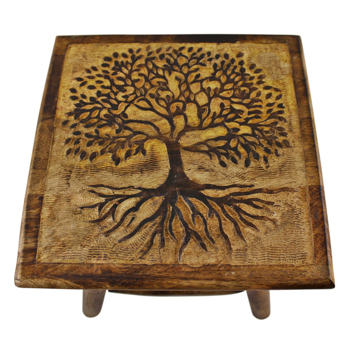 Tree of Life Hand Carved Stool, 25cm