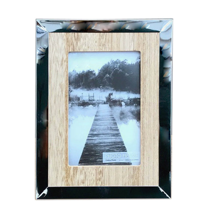 Wood And Silver Coloured Photo Frame 4" X 6"