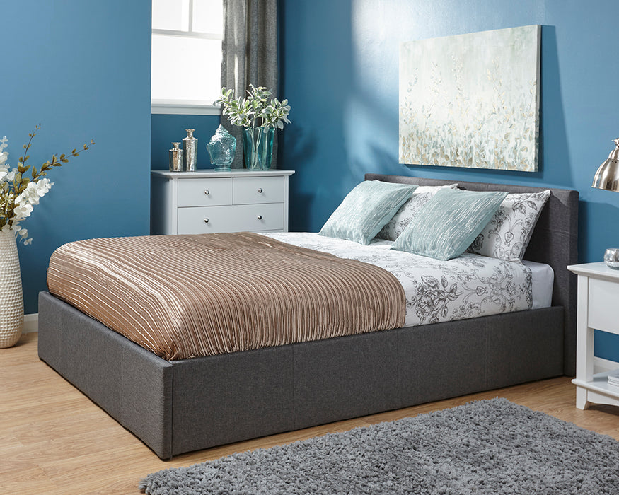 Side Lift Fabric Ottoman Bed - Available In 4 Sizes