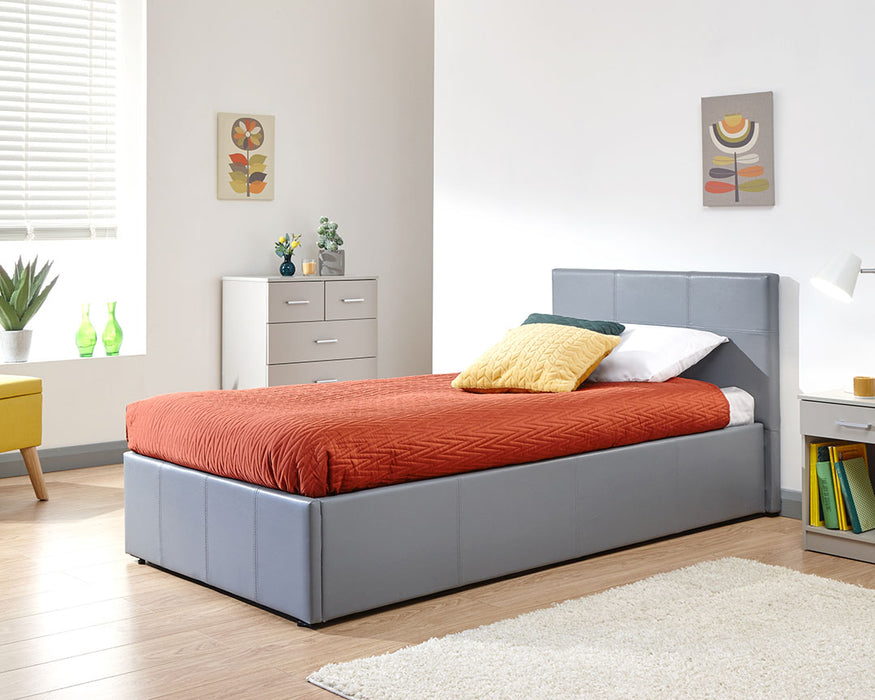 Side Lift Ottoman Faux Leather Bed - Available In 4 Sizes