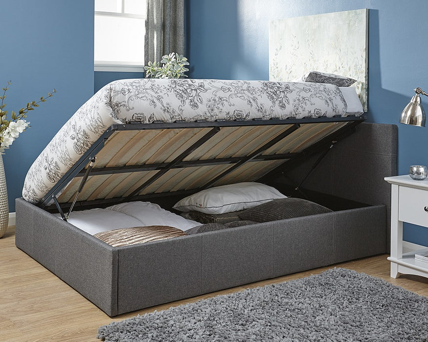 Side Lift Fabric Ottoman Bed - Available In 4 Sizes
