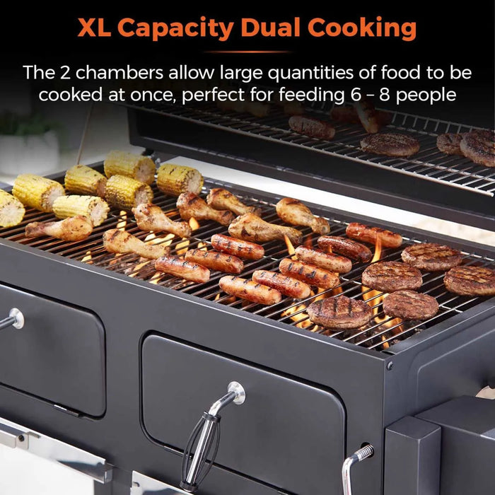 Ignite Duo XL BBQ Grill with Adjustable Charcoal Grill and Temperature Gauge