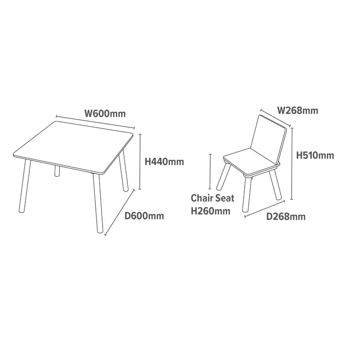 Kids White and Pinewood Table and Chair Set