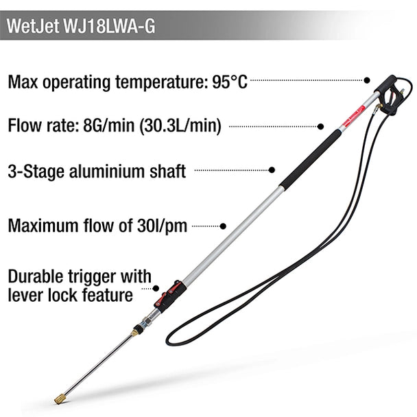 WetJet 18ft Aluminium High Pressure Telescopic Lance WJ18LWA-G