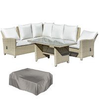 5 PCs Outdoor Rattan L-Shape Lounge Sofa Coffee Table Set Conversation Furniture