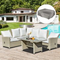5 PCs Outdoor Rattan L-Shape Lounge Sofa Coffee Table Set Conversation Furniture