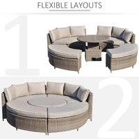 5 PCs Outdoor Rattan Lounge Chair Round Daybed Table Conversation Set w/ Cushion