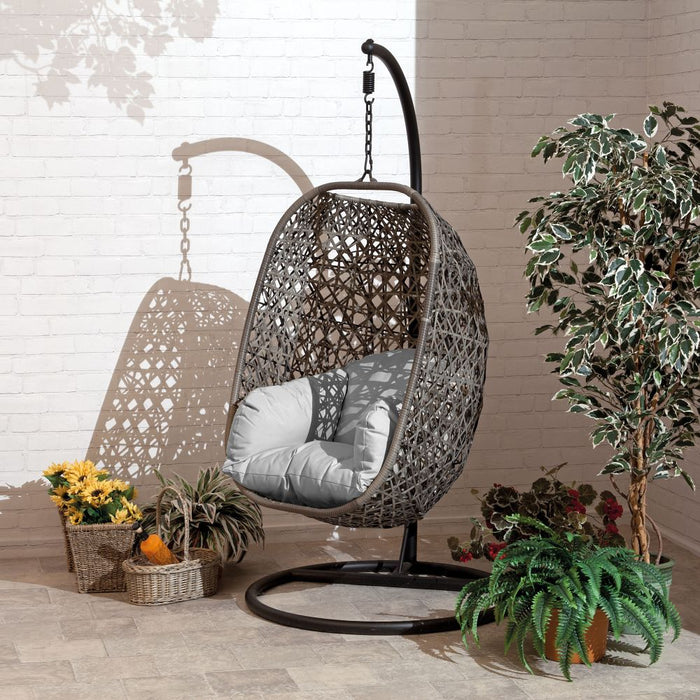 Brampton Single Cocoon chair with Grey Cushion and Brown Rattan