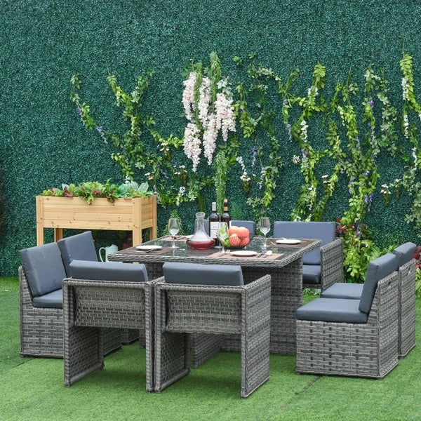 Cambridge Patio 9 PCs Rattan Dining Table Chair Set Garden Wicker Cube Sofa Furniture