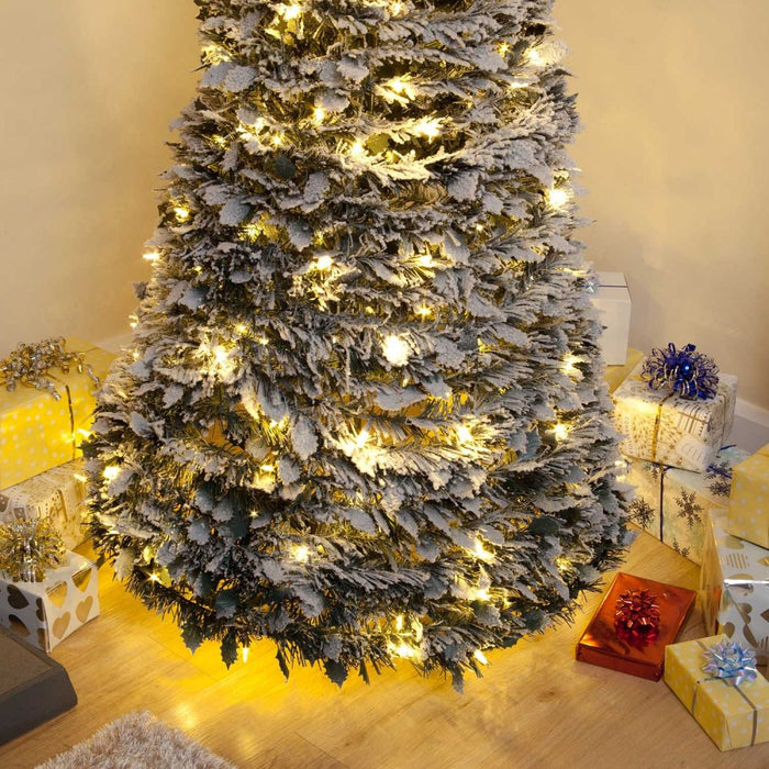180cm Flock Holly Pop-Up Tree With 200 LED Warm White Lights