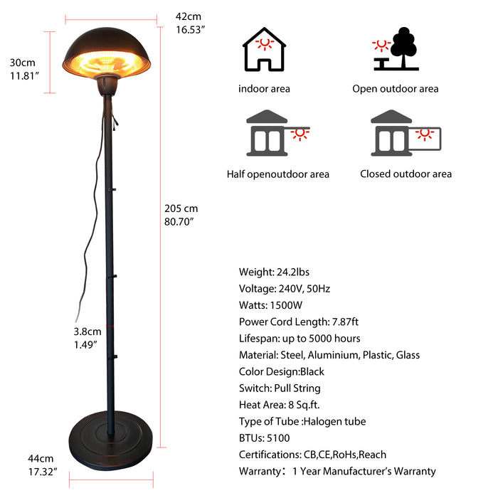 Outdoor Freestanding Electric Patio Heater, Infrared Heater Portable Heater