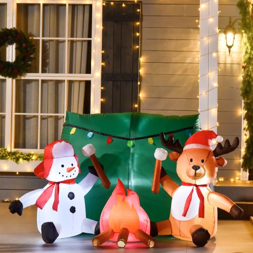 3.5FT Christmas Inflatable Snowman with Deer Camping LED In & Outdoors