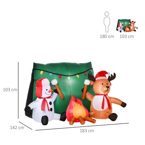 3.5FT Christmas Inflatable Snowman with Deer Camping LED In & Outdoors