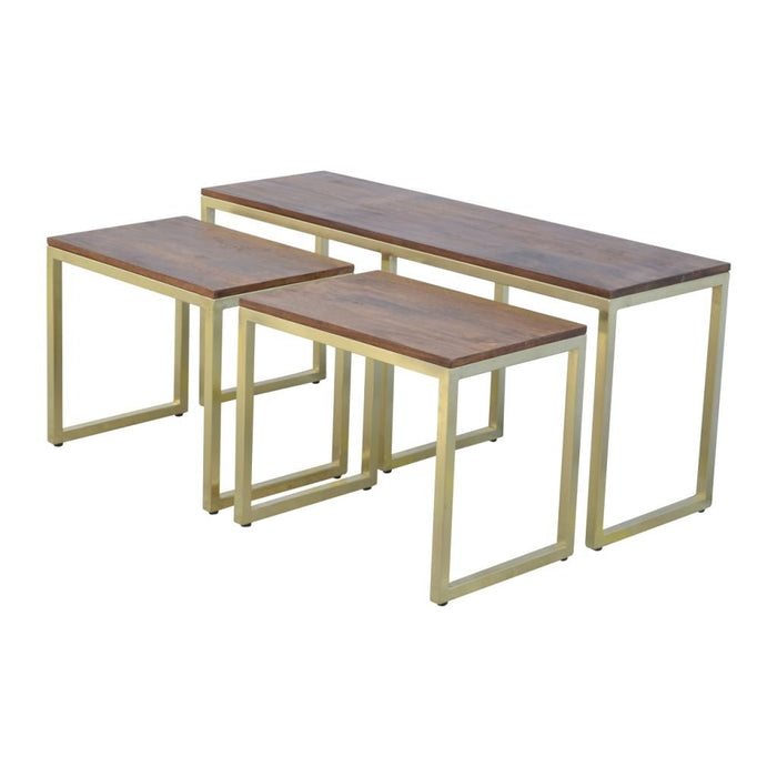 Solid Wood; Iron Gold Base Table Set of 3