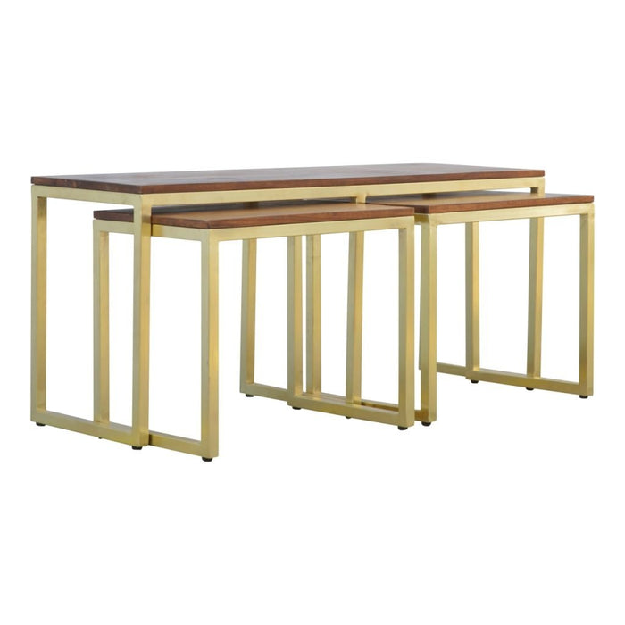 Solid Wood; Iron Gold Base Table Set of 3