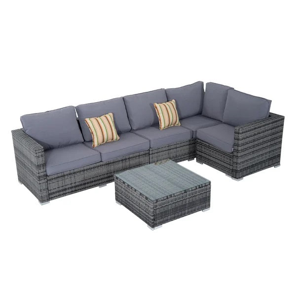 Oxford Outdoor Corner Sofa 4 PC Patio Rattan Set with Coffee Table In Grey
