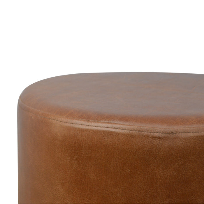 Brown Buffalo Leather Footstool With Gold Base