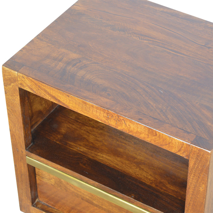 Chestnut Bedside Table With Gold Bar