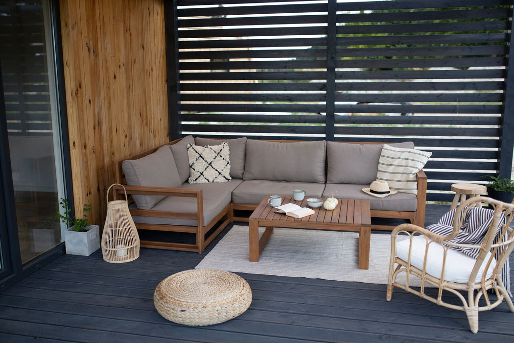 4 Seater Acacia Wood Garden Corner Sofa Set Grey
