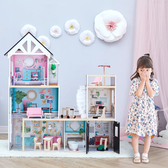 Olivia's Little World Large Dreamland Wooden Dolls House 3-Floors & 18 Pcs